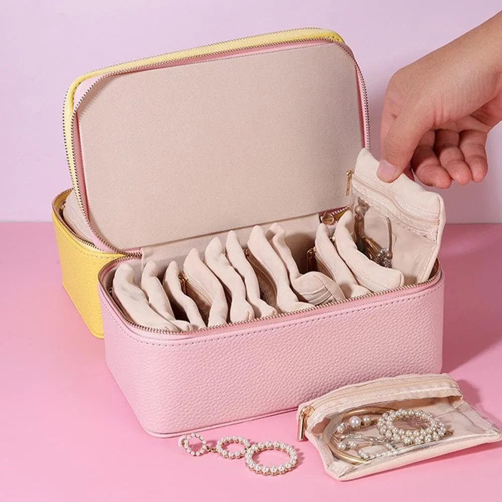 PU Leather Jewelry Organizer Box with 12 Small Pouches, for Necklace Rings Girls Women Valentines Gift Birthday Gifts (Green) Travel Jewelry Organizer, Travel Jewelry uncertainty representation photograph Box with Small Pouches, Portable 