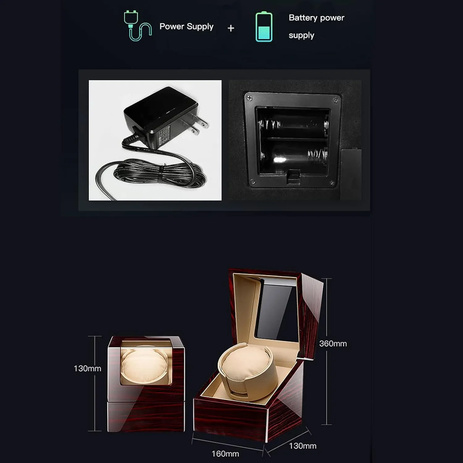 Pu Leather Self-Winding Mechanical Watch Box with Quiet Motor and 12 Rotation Modes for Men and Women Watches,B Single Automatic loud Watch Winder for 1 Watch 