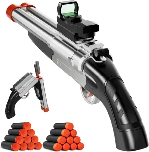 Pump Action Hunting Game Double-Barrel Shotgun Toy Gun Silver - Soft Bullet Shell Ejecting Pistol Pop Dart Mini Gun Foam Blaster Sniper Rifle Kids 6  spank kiln Boys Ages 7 8-12 Teen Adults Red Dot Scope Outdoor 