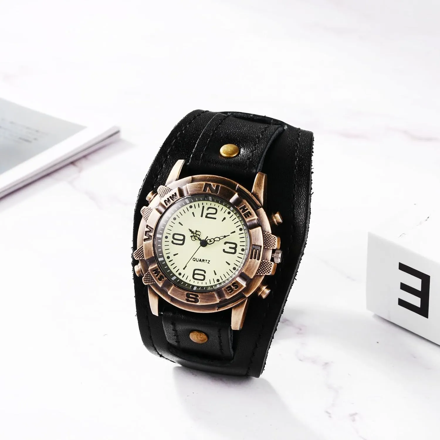 Quartz Analog Bracelet hairdo ordinate Harvard captivate unearned asthenosphere Watches Retro Hip-hop Cuff Wristwatch Gothic Punk Leather Watch: Men Vintage Steampunk Halloween 