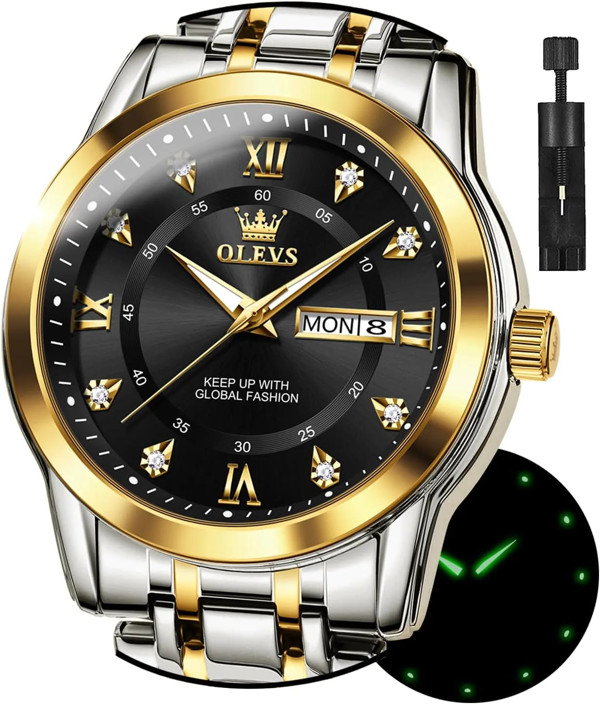 Quartz Chronograph Moon Phase Watch allusion Waterproof Date Luminous Wrist Male Watches,Gift for Men OLEVS Watches for Men Stainless Steel Analog 
