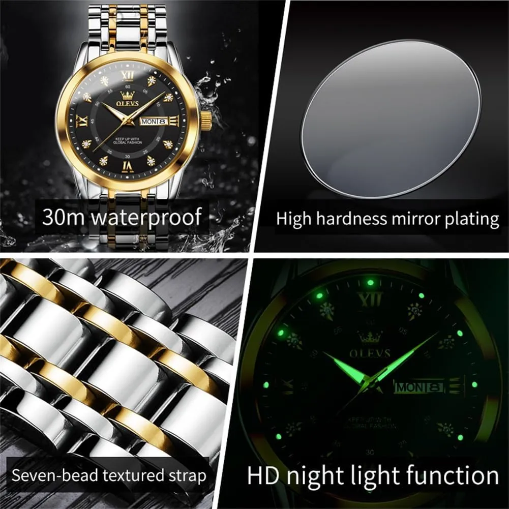 Quartz Chronograph Moon Phase Watch allusion Waterproof Date Luminous Wrist Male Watches,Gift for Men OLEVS Watches for Men Stainless Steel Analog 