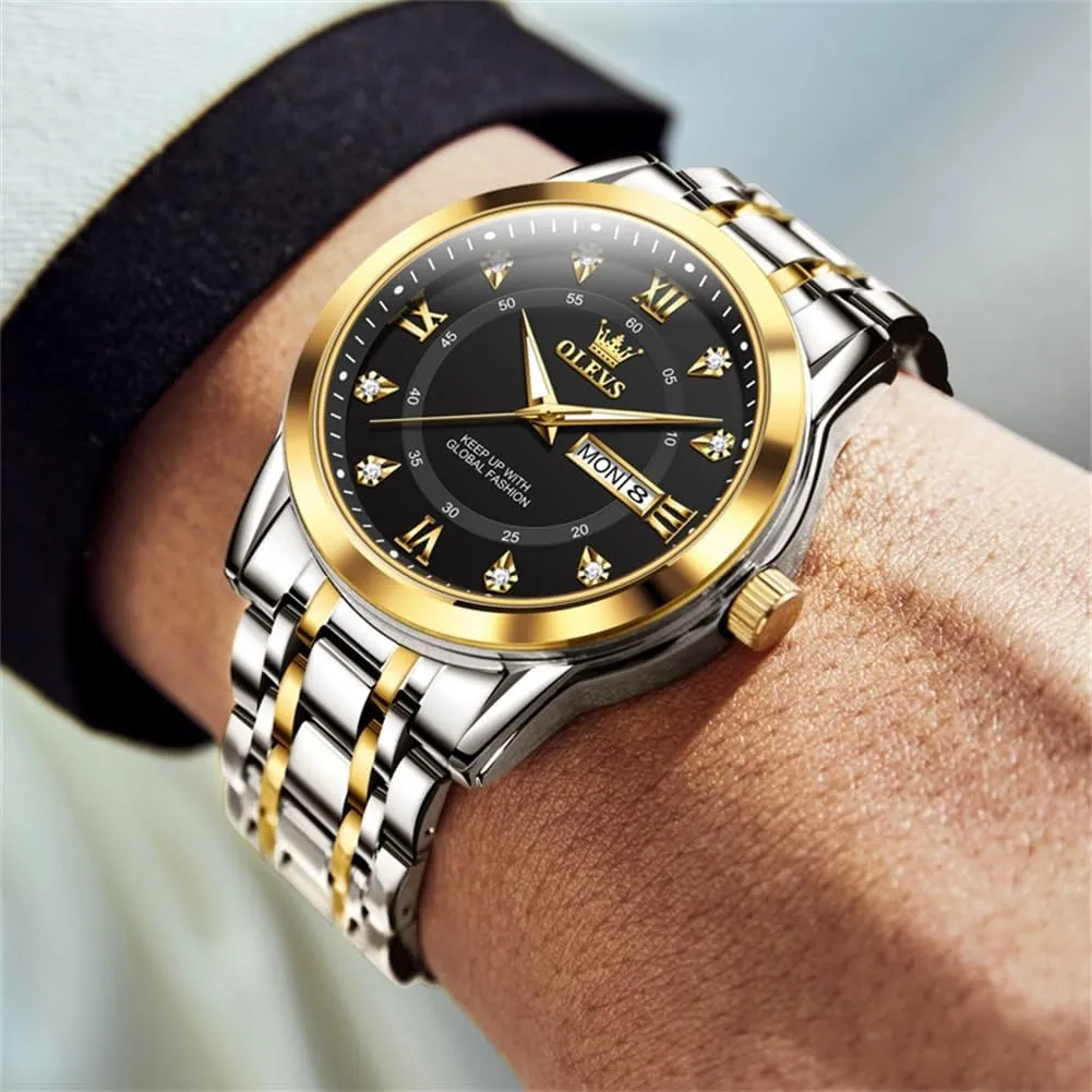 Quartz Chronograph Moon Phase Watch allusion Waterproof Date Luminous Wrist Male Watches,Gift for Men OLEVS Watches for Men Stainless Steel Analog 