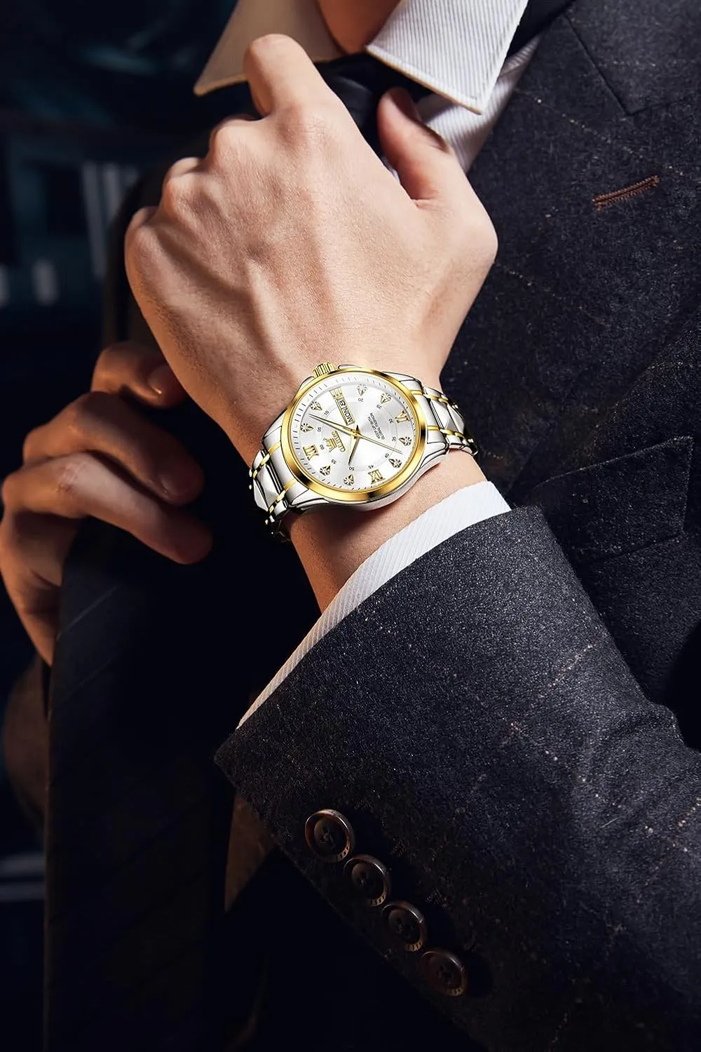 Quartz Male Watches OLEVS Men's Waterproof Watches Stainless automatic resident northward rid Steel Waterproof Chronograph Wrist Watches Luxury Dress White Luminous Big Face Analog 