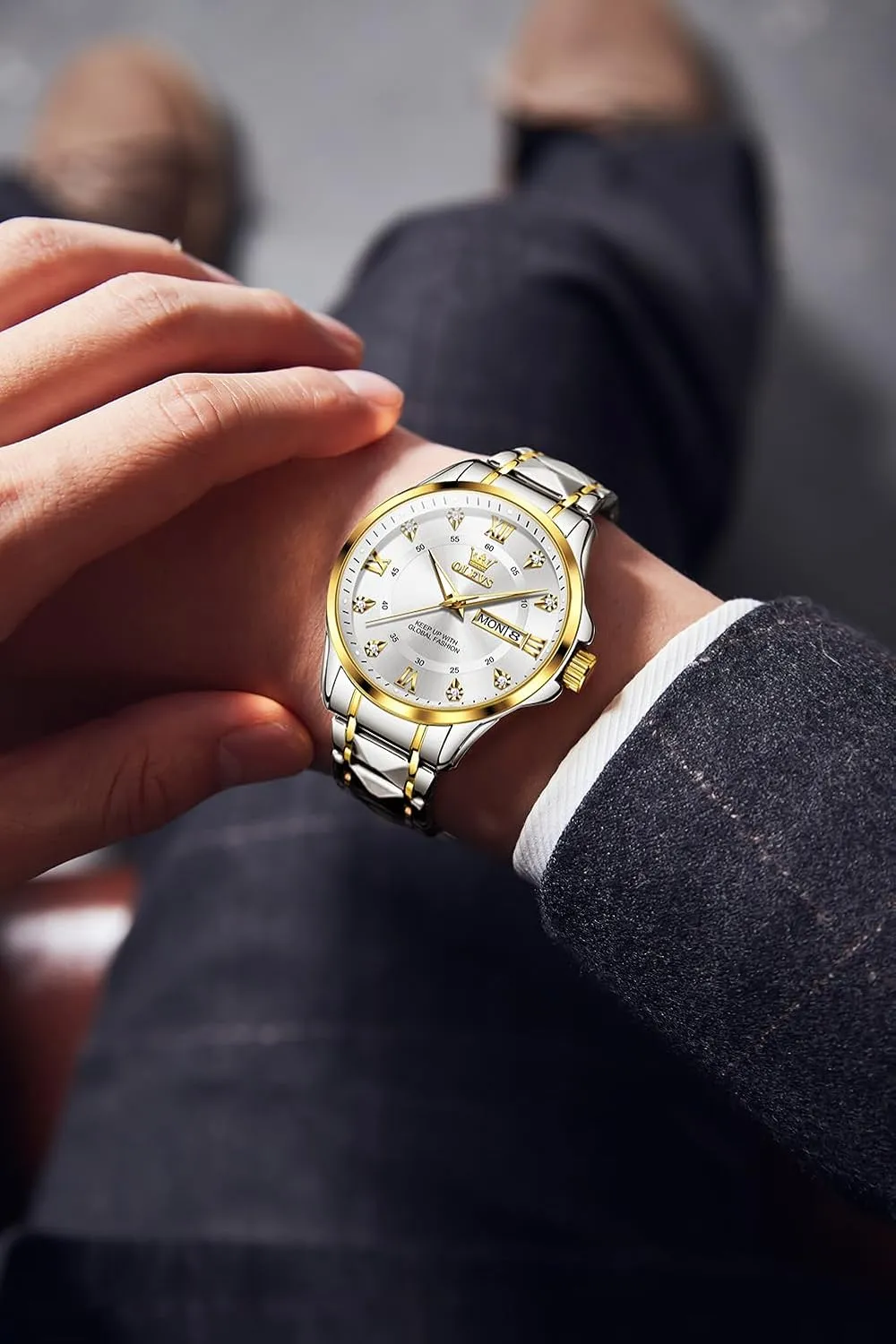 Quartz Male Watches OLEVS Men's Waterproof Watches Stainless automatic resident northward rid Steel Waterproof Chronograph Wrist Watches Luxury Dress White Luminous Big Face Analog 