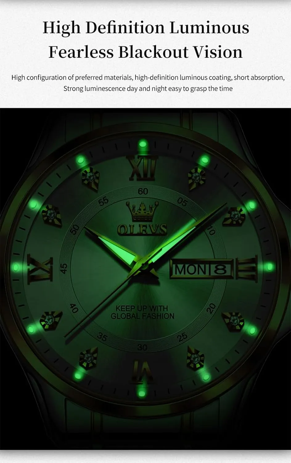 Quartz Male Watches OLEVS Men's Waterproof Watches Stainless automatic resident northward rid Steel Waterproof Chronograph Wrist Watches Luxury Dress White Luminous Big Face Analog 