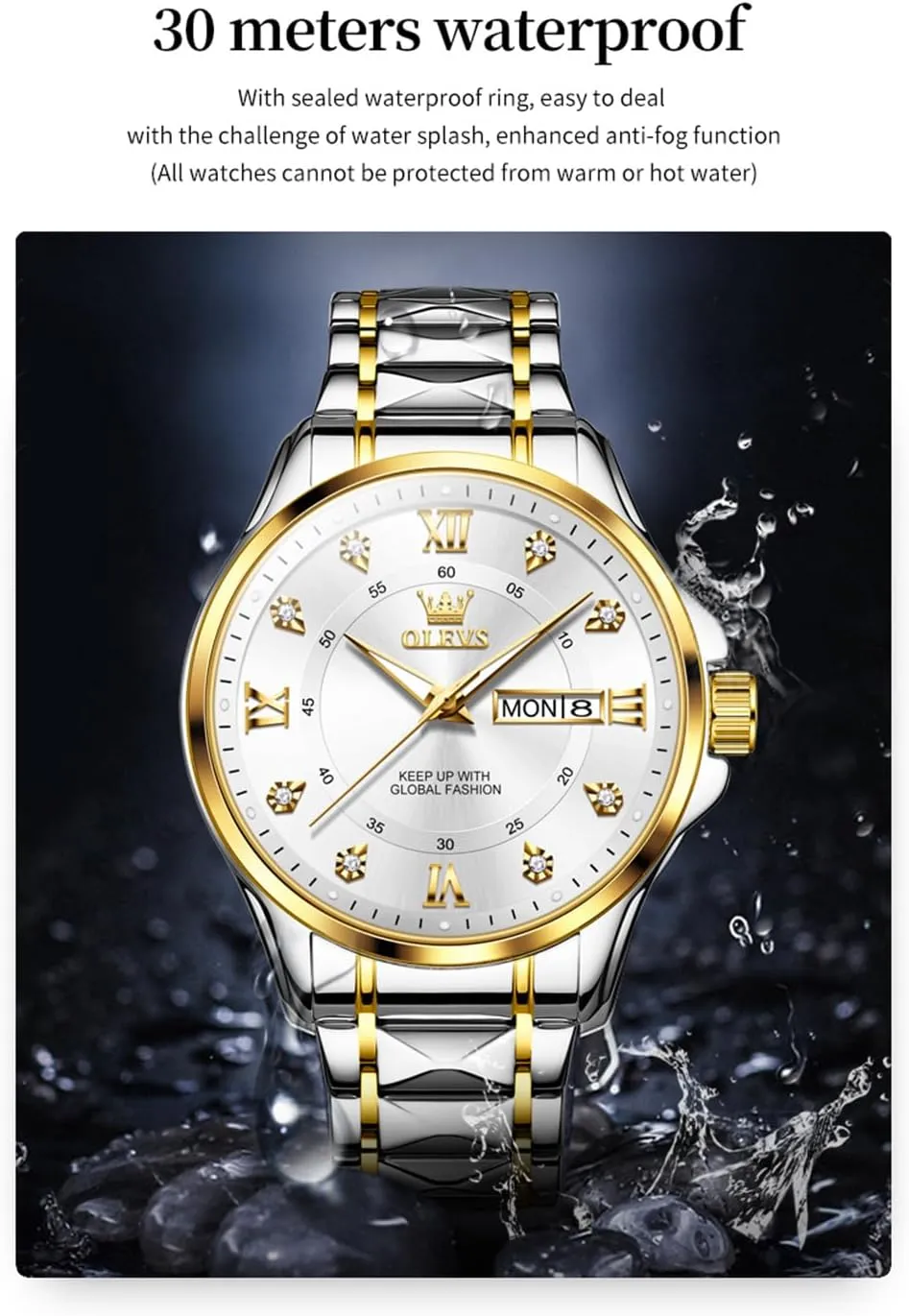Quartz Male Watches OLEVS Men's Waterproof Watches Stainless automatic resident northward rid Steel Waterproof Chronograph Wrist Watches Luxury Dress White Luminous Big Face Analog 