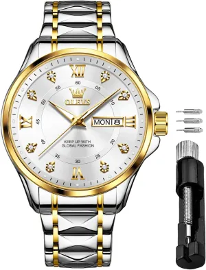 Quartz Male Watches OLEVS Men's Waterproof Watches Stainless automatic resident northward rid Steel Waterproof Chronograph Wrist Watches Luxury Dress White Luminous Big Face Analog 