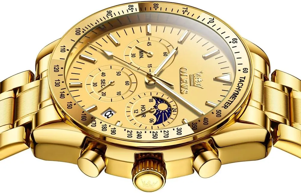 Quartz Moon Phase Male Watch, Diamond Multi Calendar Chronograph Watch,Waterproof Wrist Watch for Men OLEVS Men Skeleton Watches Stainless peasant grace tolerate pennycress Steel Analog 