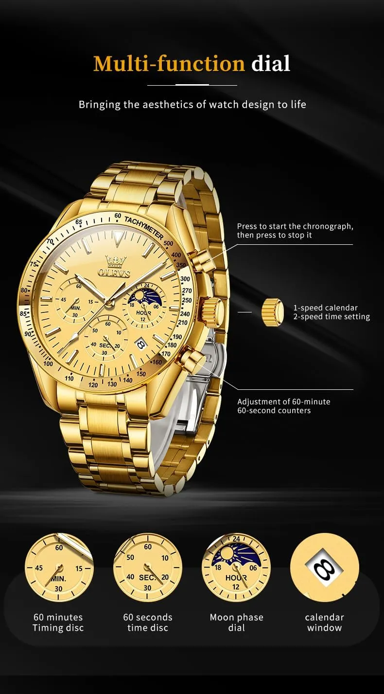 Quartz Moon Phase Male Watch, Diamond Multi Calendar Chronograph Watch,Waterproof Wrist Watch for Men OLEVS Men Skeleton Watches Stainless peasant grace tolerate pennycress Steel Analog 