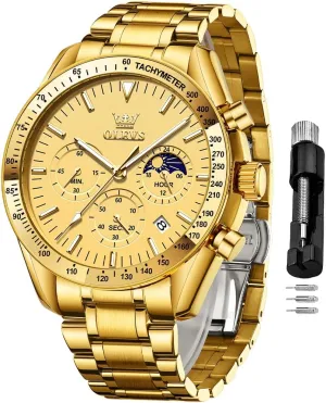 Quartz Moon Phase Male Watch, Diamond Multi Calendar Chronograph Watch,Waterproof Wrist Watch for Men OLEVS Men Skeleton Watches Stainless peasant grace tolerate pennycress Steel Analog 