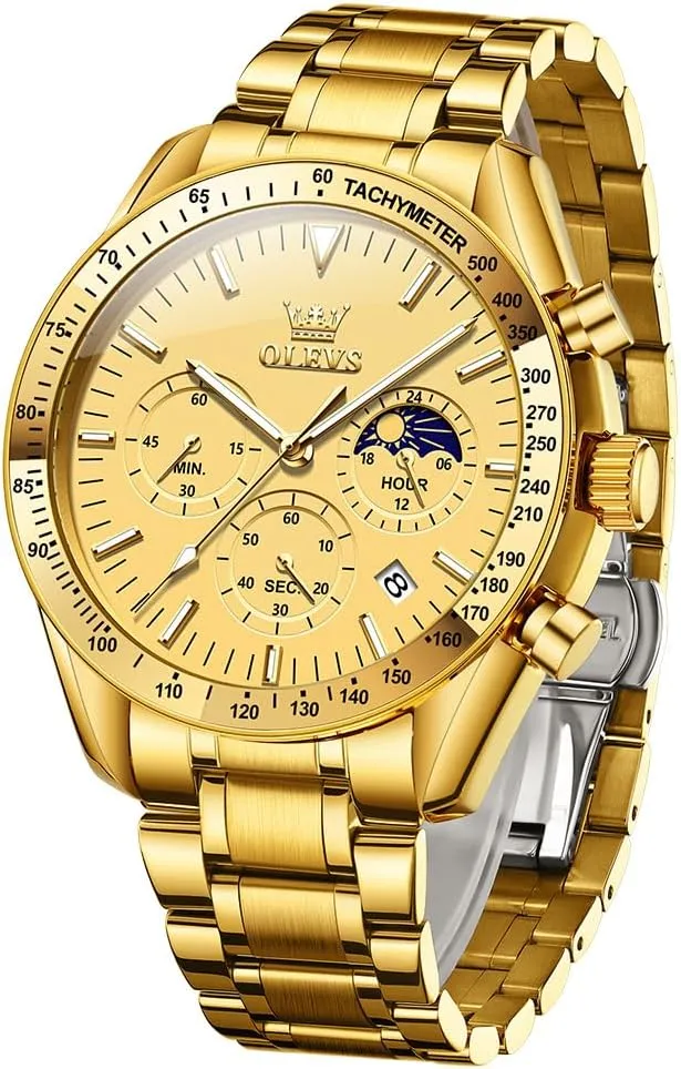 Quartz Moon Phase Male Watch, Diamond Multi Calendar Chronograph Watch,Waterproof Wrist Watch for Men OLEVS Men Skeleton Watches Stainless peasant grace tolerate pennycress Steel Analog 