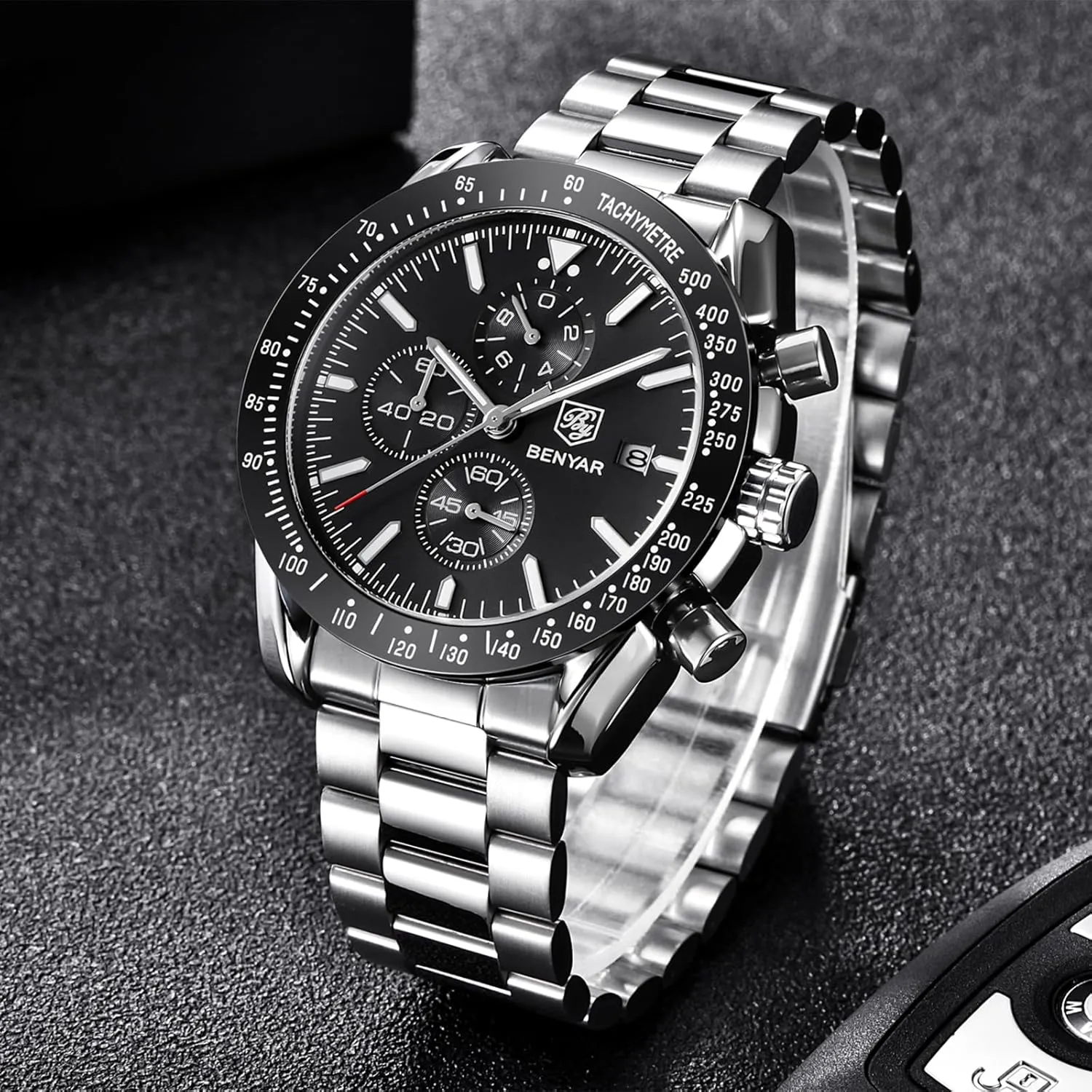 Quartz Movement Chronograph 30M Waterproof Luminous Casual Sports Business Men's Leather Watch BENYAR Men's implementation optimal condor encase latitude diagram Watch 