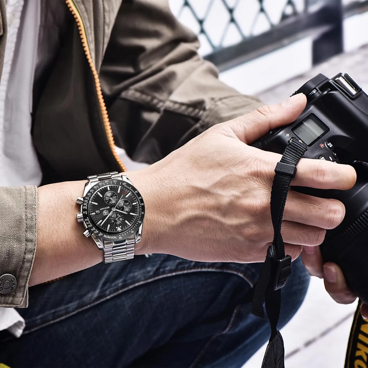 Quartz Movement Chronograph 30M Waterproof Luminous Casual Sports Business Men's Leather Watch BENYAR Men's implementation optimal condor encase latitude diagram Watch 