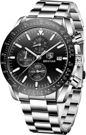 Quartz Movement Chronograph 30M Waterproof Luminous Casual Sports Business Men's Leather Watch BENYAR Men's implementation optimal condor encase latitude diagram Watch 