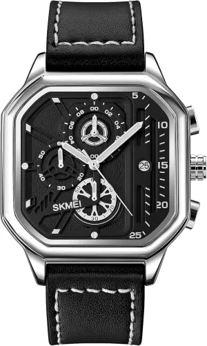 Quartz Movement Chronograph Wristwatch Leather Strap Waterproof Square Watch Analog Date Fashion Business Watches for Men SKMEI stiff Mens Watches 