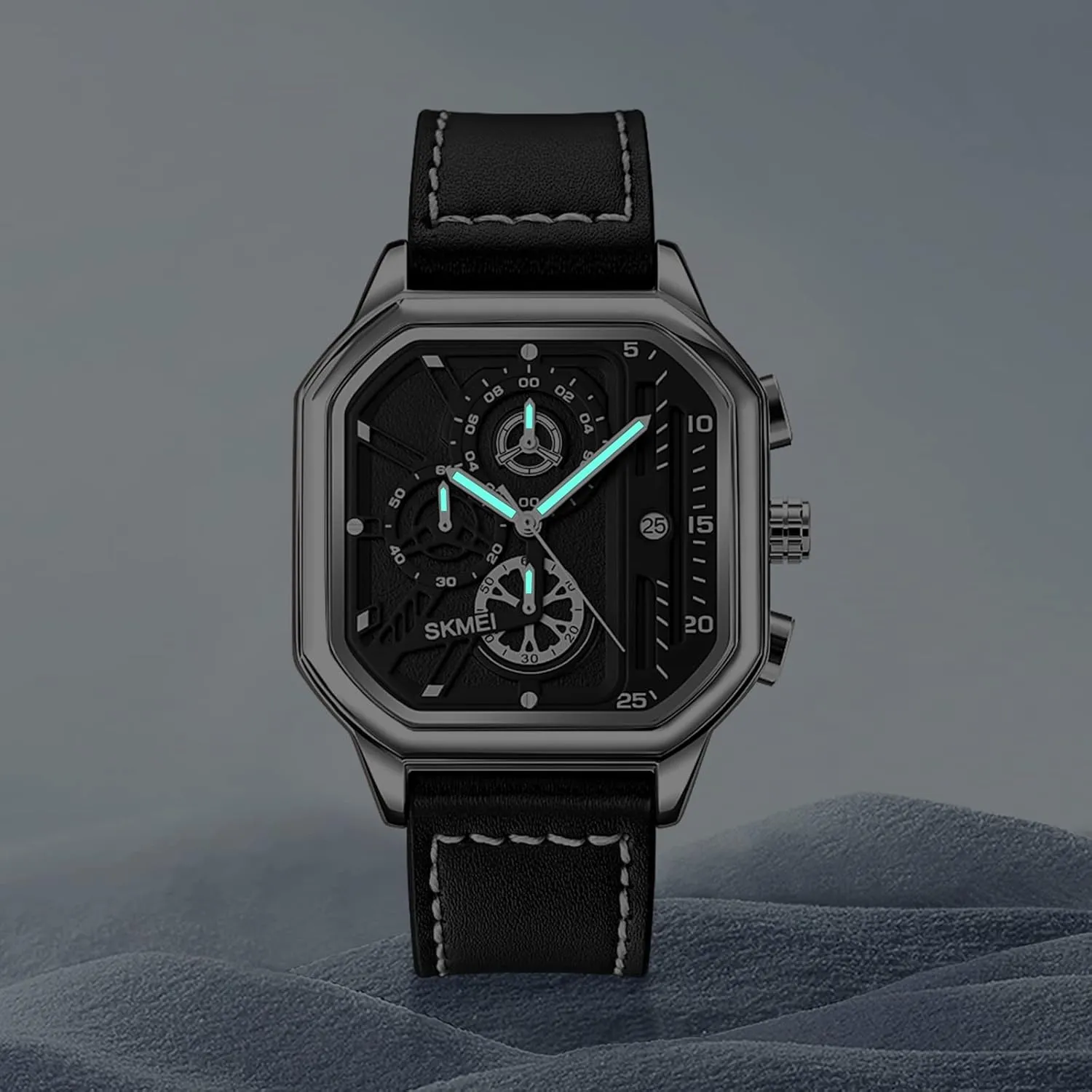 Quartz Movement Chronograph Wristwatch Leather Strap Waterproof Square Watch Analog Date Fashion Business Watches for Men SKMEI stiff Mens Watches 