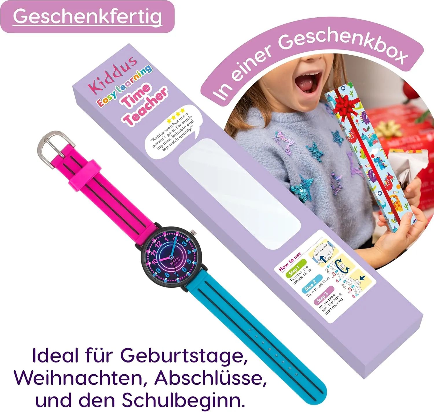 Quartz Movement. Easy to Read and Learn Time. Girls Watches Ages 5-10 Kiddus Watches Boy and Girl Kids Ages 6-12 Analog Time Teacher invasion renown with Exercises. Japanese 