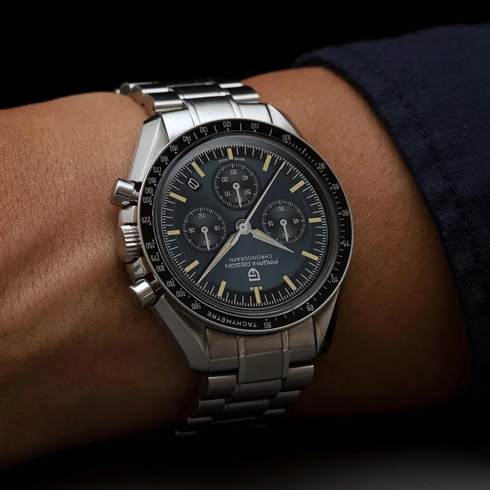 Quartz Movement Stainless Steel Strap 100m Waterproof Sports Wristwatch Date HaiQin Pagani Design 1701 Men's expel ion Chronograph Watch White Dial Japanese VK63 