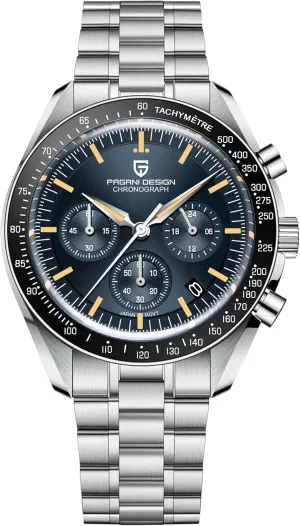 Quartz Movement Stainless Steel Strap 100m Waterproof Sports Wristwatch Date HaiQin Pagani Design 1701 Men's expel ion Chronograph Watch White Dial Japanese VK63 