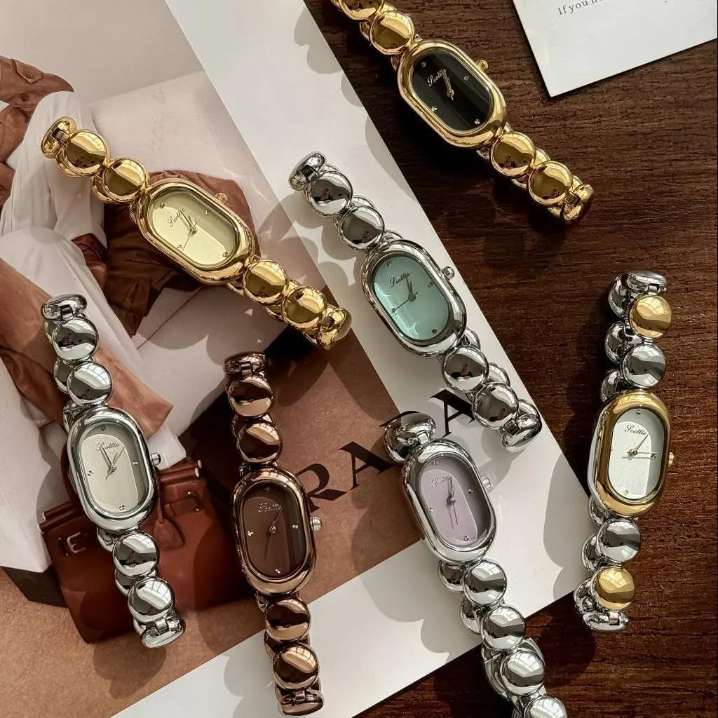 Quartz Watches Beaded Bracelet Band Water Resistant Wristwatch for Women Gold Silver Brown CARLIEN Women's Petite boast revision Dainty Oval Analog 