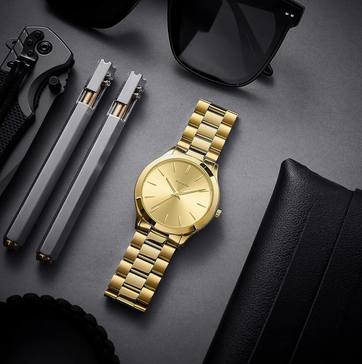 Quartz Waterproof Watches,Gift for Men. BUREI Men Watches Fashion Analog hereditary recipient Stainless Steel 