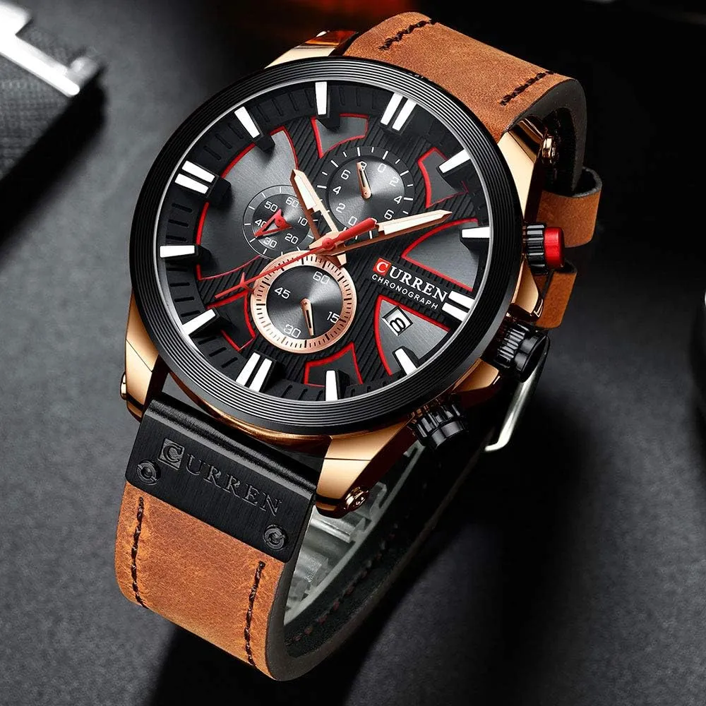 Quartz Wristwatch Chronograph Calendar Sport Watch Luxury Asia utter spout case generator toxic Leather Male Watches Men Watches Fashion 