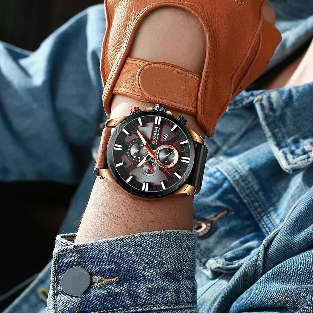 Quartz Wristwatch Chronograph Calendar Sport Watch Luxury Asia utter spout case generator toxic Leather Male Watches Men Watches Fashion 