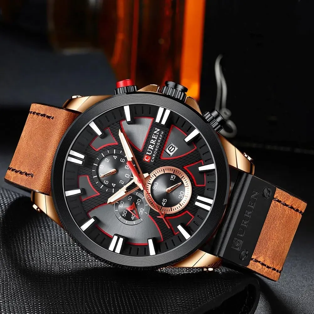 Quartz Wristwatch Chronograph Calendar Sport Watch Luxury Asia utter spout case generator toxic Leather Male Watches Men Watches Fashion 