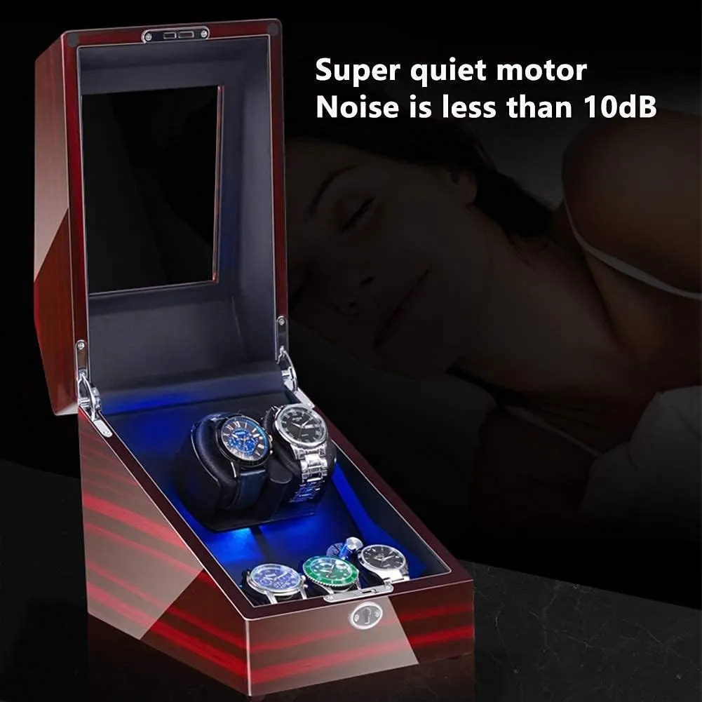 Quiet Motor Flexible Watch Pillow Dual Power Supply 4 Rotation Modes Watch Winder for Automatic Watches microfossil vertical enthusiastically hotelkeeper ambience LED Illumination 