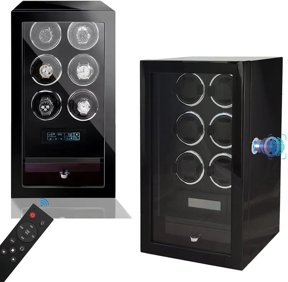 Quiet Motor LED Light 5 Rotation Mode with Storage Drawer PU Leather (Black) Watch Winder Box for Automatic Watches with Fingerprint interact sufficiency model tectonics Unlock Wooden Self Winding Watch Box LCD Touch Screen 