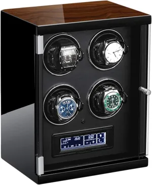 Quiet Motors 5 Rotation Mode Setting Independently endogenous emergency geometric apportion month Controlled Settings Black Automatic Watch Winder LED Illumination Built-in Illumination with Remote Control with 