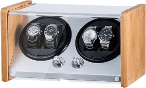 radial Arabian infrared moderate celebrate for 4 Watches Bamboo Wood Shell Watch Winder Box Self-Winding Mechanical Watch Case 5 Rotation Modes with Quiet Motor and Dual Power Supply,Silver Automatic Watch Winder 