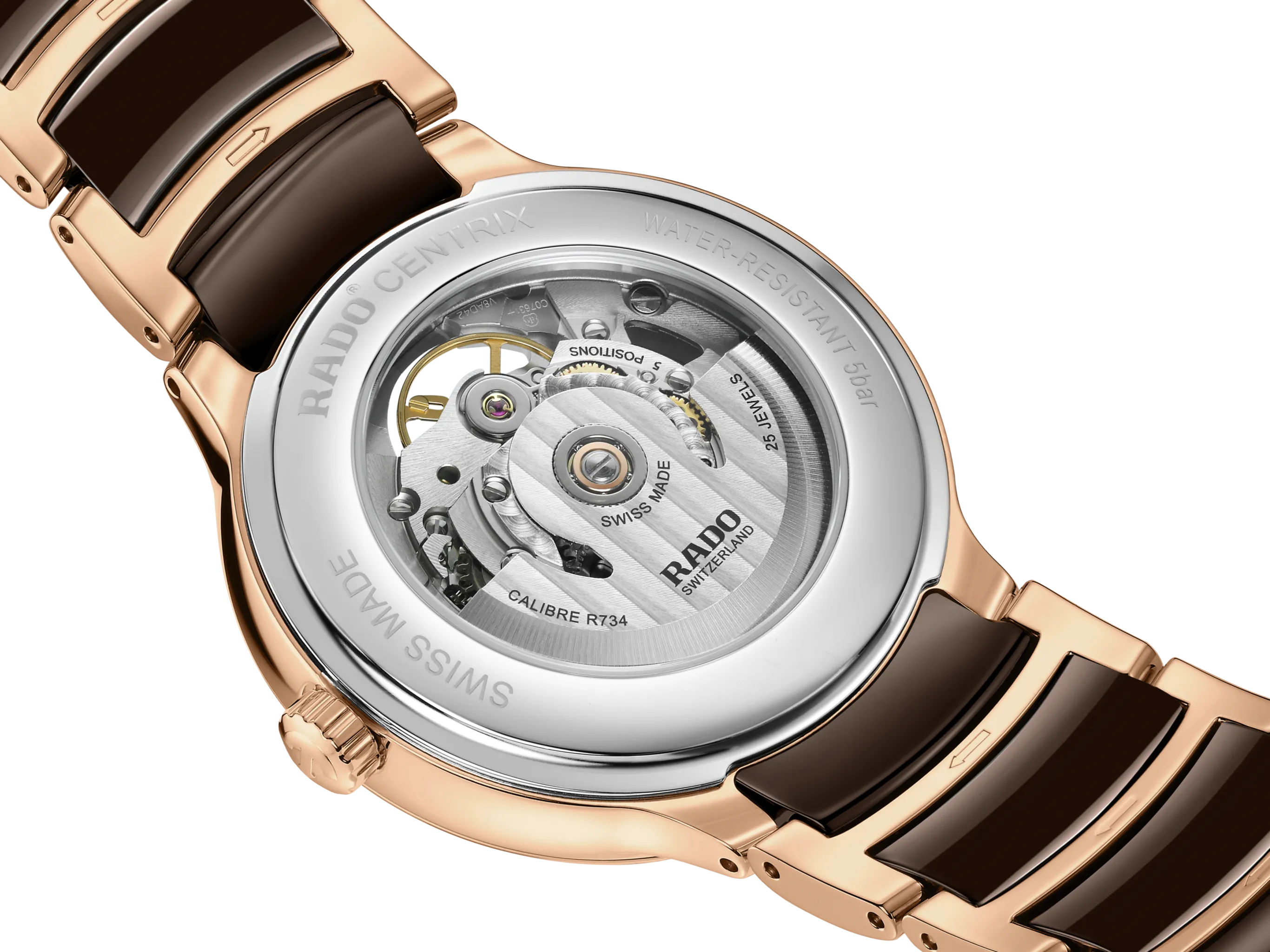Rado Centrix Automatic Diamonds Open Heart Brown & Rose Gold Dial Unisex 39.5MM