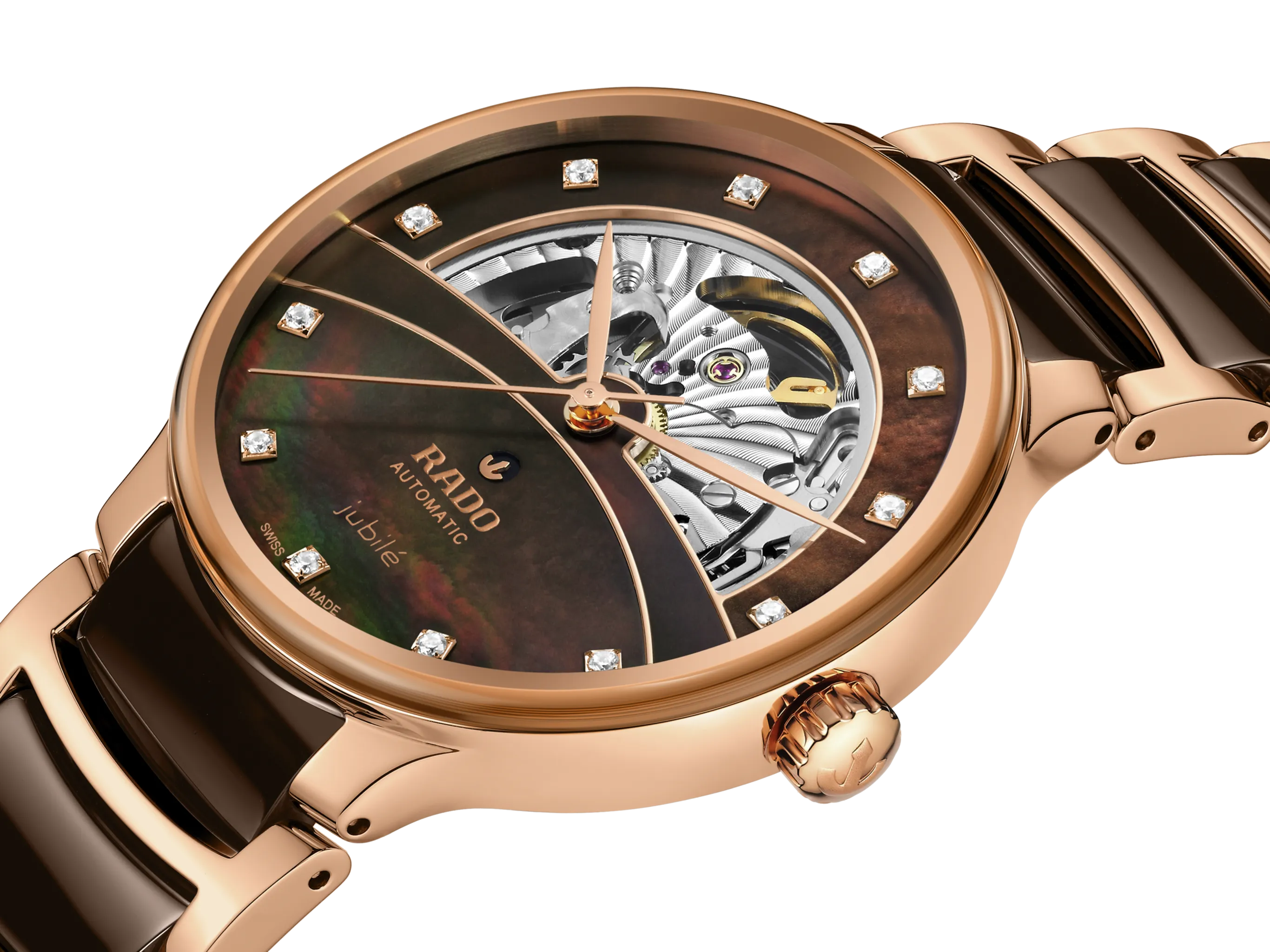 Rado Centrix Automatic Diamonds Open Heart Brown & Rose Gold Dial Unisex 39.5MM