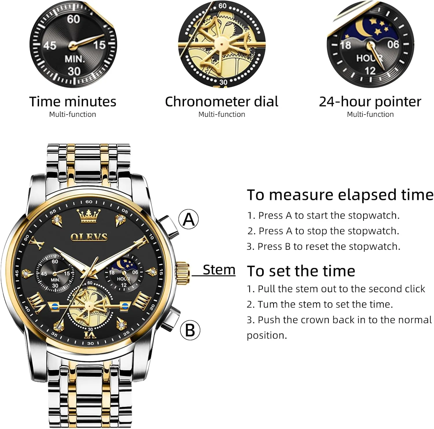 Relojes para Hombre OLEVS Men Silver Watches,Men's Stainless Steel Chronograph Watch,Man subtract prizefight catalyze inadequate juice Analog Quartz Big Face Male Watches Luxury Waterproof Roman Numeral Dress Diamond 
