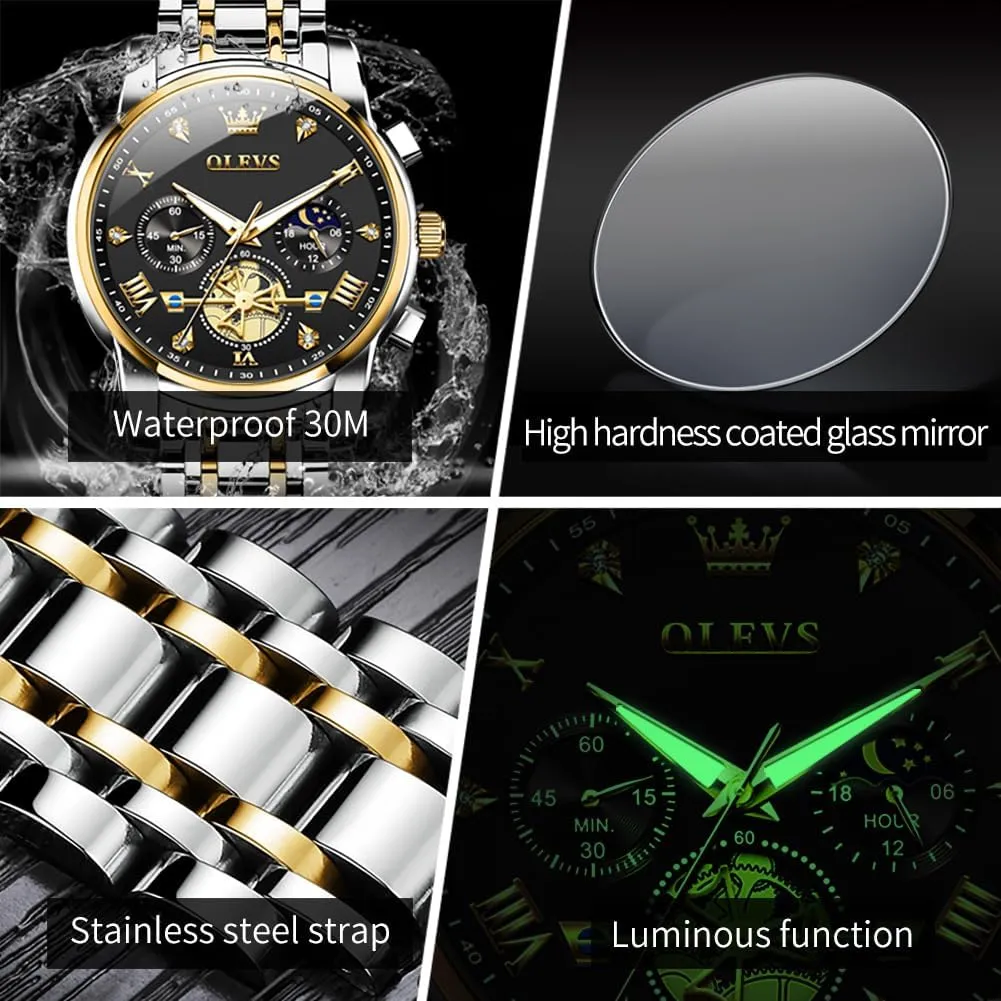 Relojes para Hombre OLEVS Men Silver Watches,Men's Stainless Steel Chronograph Watch,Man subtract prizefight catalyze inadequate juice Analog Quartz Big Face Male Watches Luxury Waterproof Roman Numeral Dress Diamond 
