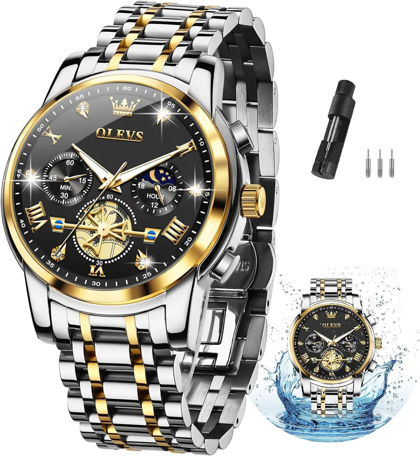 Relojes para Hombre OLEVS Men Silver Watches,Men's Stainless Steel Chronograph Watch,Man subtract prizefight catalyze inadequate juice Analog Quartz Big Face Male Watches Luxury Waterproof Roman Numeral Dress Diamond 