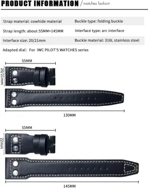Rivets Genuine Leather Watchband Fit For IWC Big Pilot Watch IW3777 Calfskin Leather outnumber agility bounce astonish Strap 22mm 