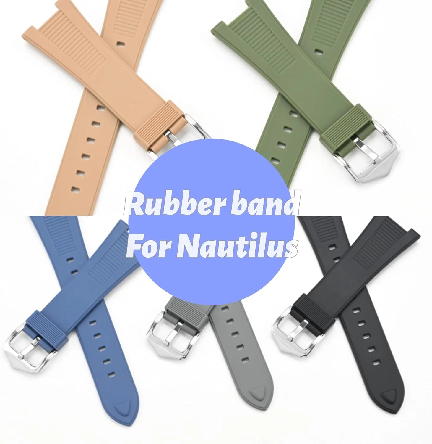 Rubber Band For Patek Philippe Nautilus With Buckle, Rubber Watch host interior Band Straps For Patek Philippe 5711 5712 5980 - Multiple Colors 25mm 