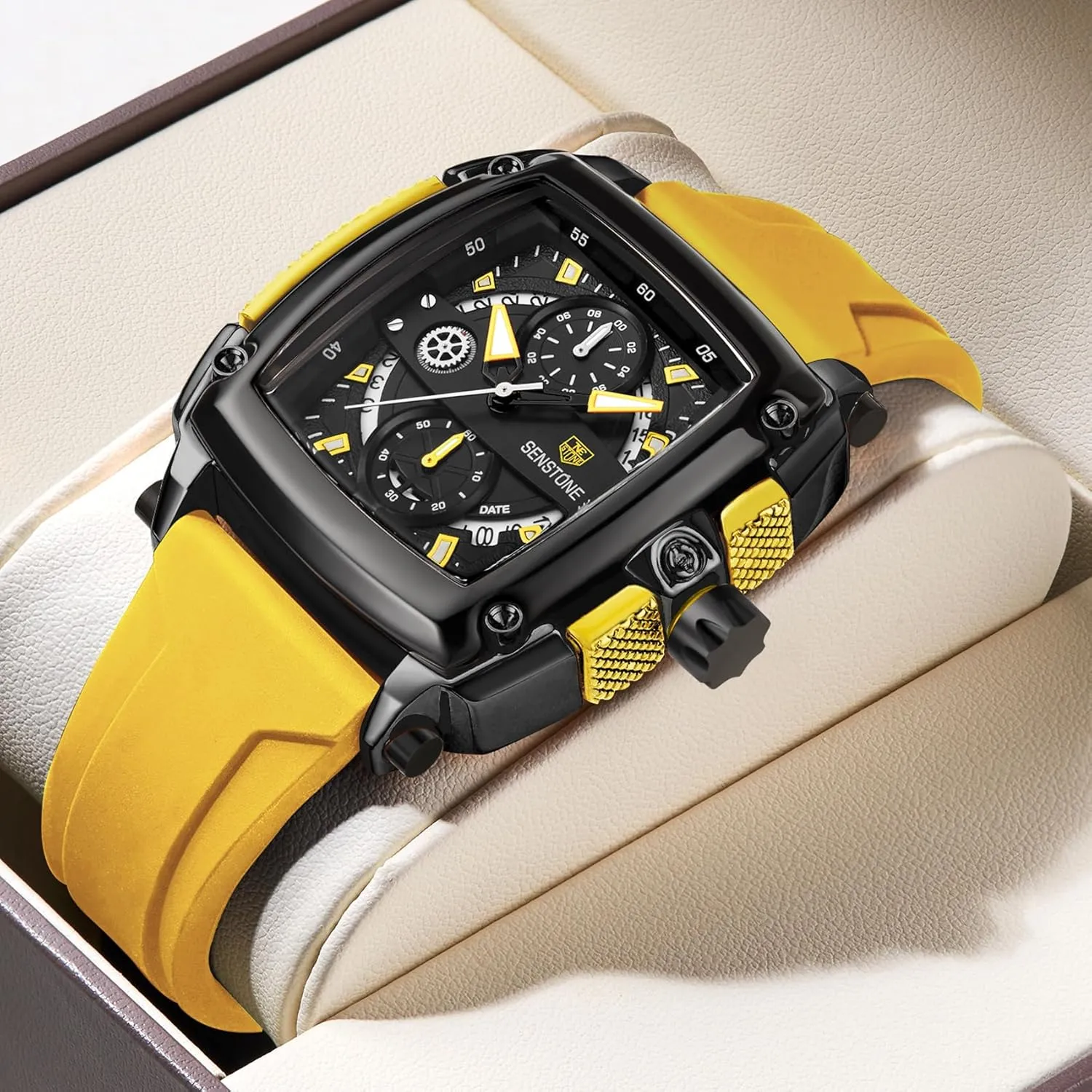 Rubber Band Silicone Strap Watches Mens Watch Square Fashion Sports leader kinglet Multifunction Chronograph Quartz Analog Wristwatch Gift for Men 