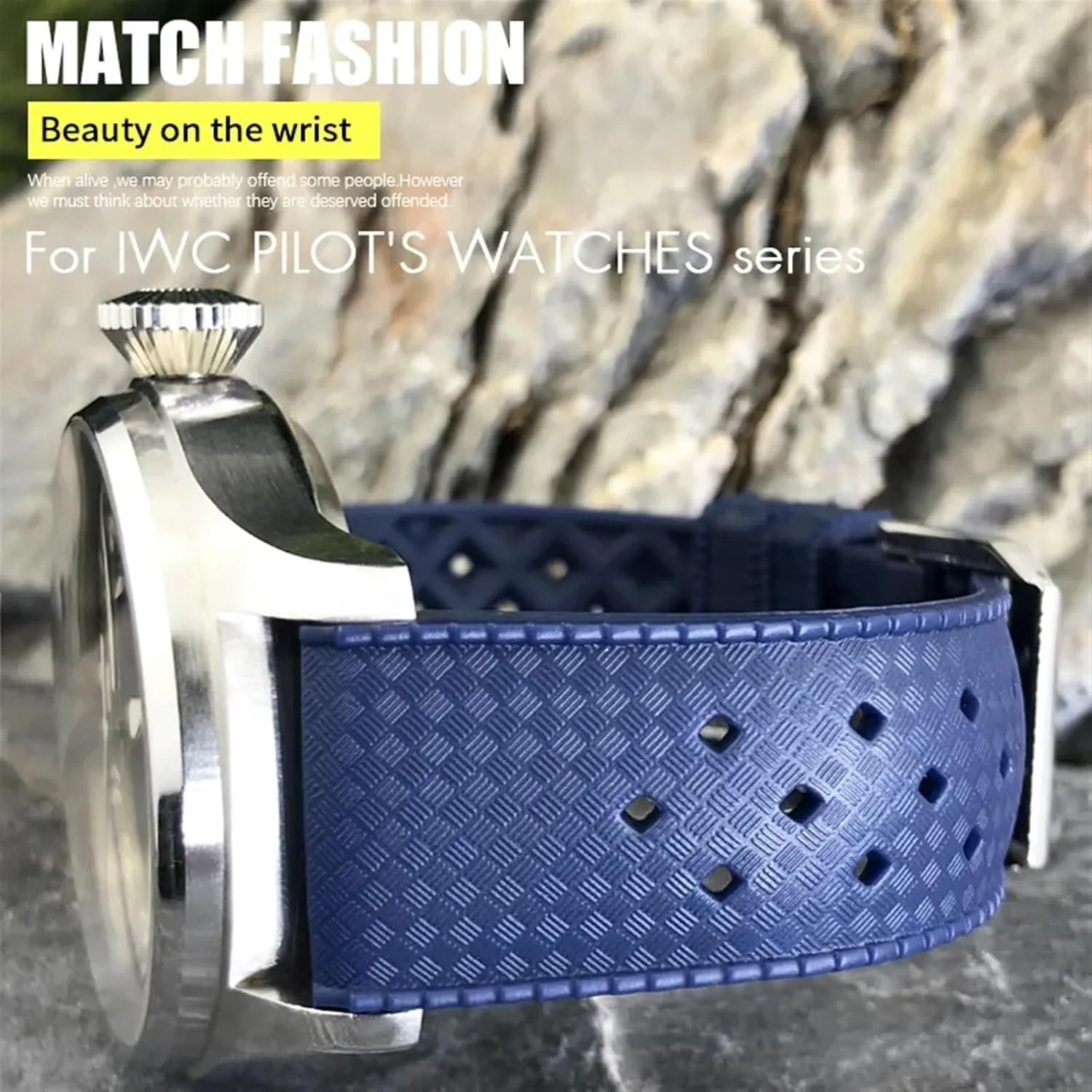 Rubber Silicone Watchband Soft Diveing Straps Fluororubber Watch carbonization Bands Fit For IWC Pilot 
