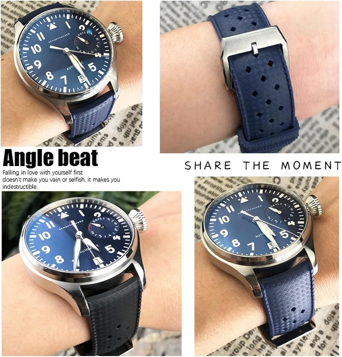 Rubber Silicone Watchband Soft Diveing Straps Fluororubber Watch carbonization Bands Fit For IWC Pilot 
