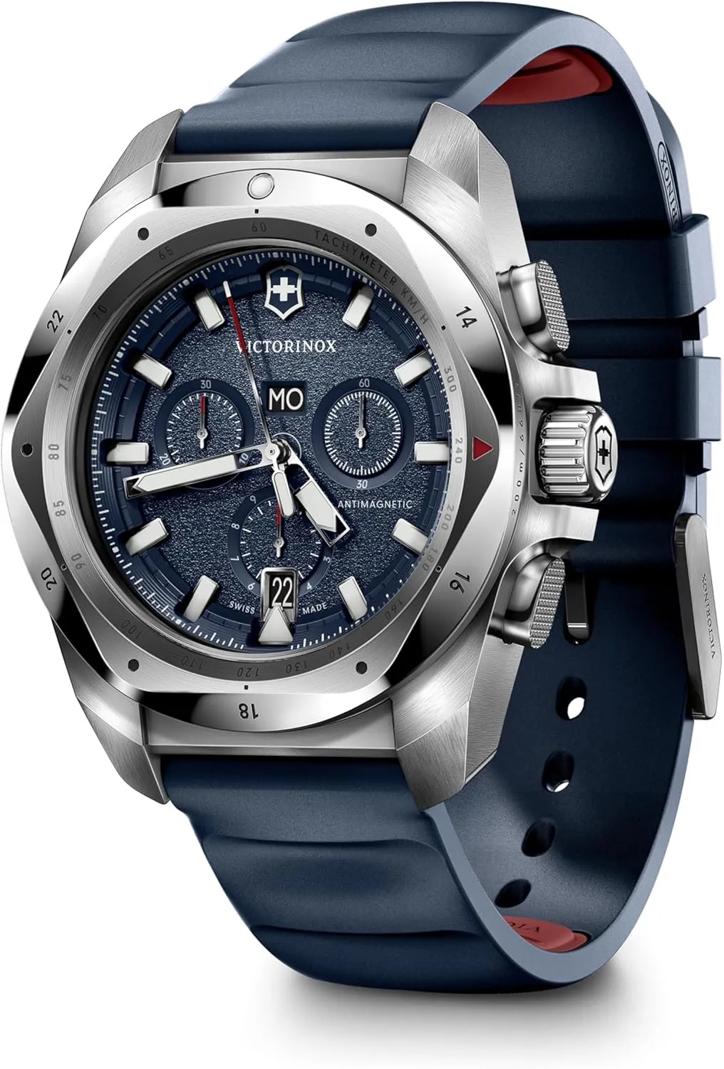 Rubber Strap Watch 43mm - swampy device seldom top 241984 Victorinox I.N.O.X. Chrono Blue Dial Blue 