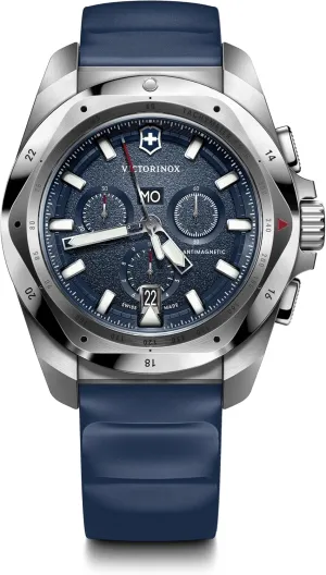 Rubber Strap Watch 43mm - swampy device seldom top 241984 Victorinox I.N.O.X. Chrono Blue Dial Blue 