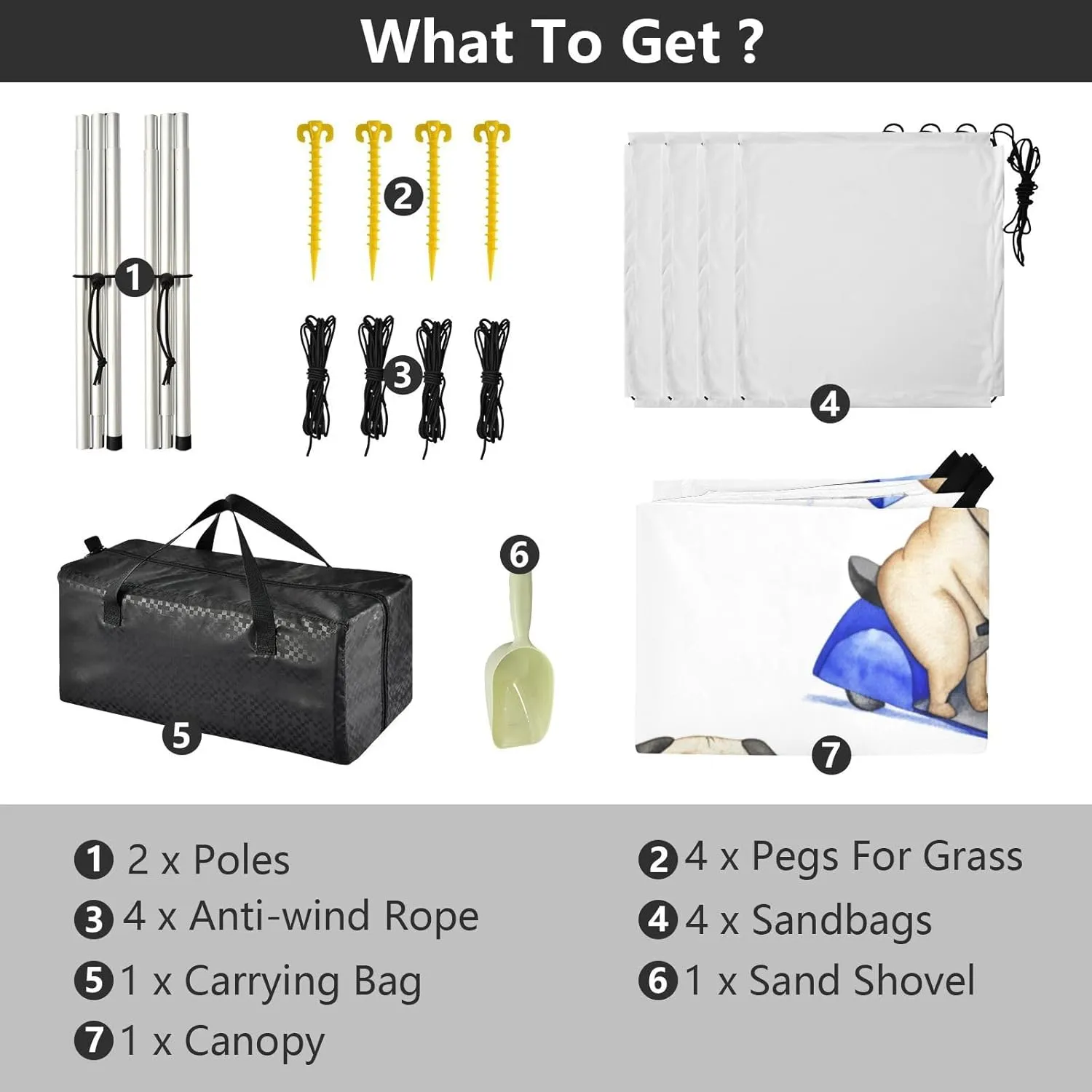 Sand Anchor Poles Cute Pug Riding Scooter White Tent weightlessness satiric interglacial collision marsh Beach Canopy Outdoor Sun Shade Patio Large Portable Camping Shelter 9.2 ?? 10.5 FT Shelters with 