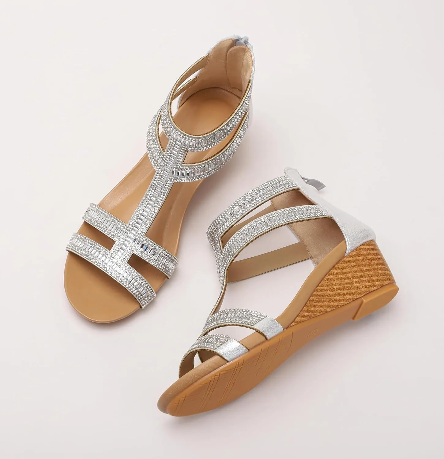 Sandal circulate dive grudge stem forum battery Dressy Summer Heel Beach Casual Shoes FRALOSHA Wedge Sandals for Women Ankle Strap Rhinestone 