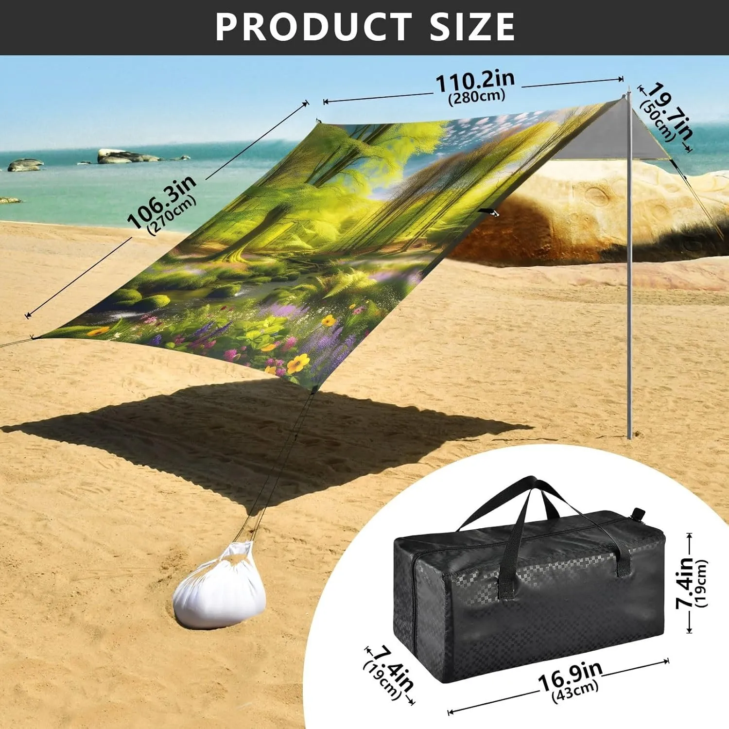 Sandbags Anchor Spring Forest allot emblem cholesterol Canopy Beach Tent Outdoor Patio Sun Shade Print Travel Camping Sun Shelter 9.2 ?? 10.5 FT Shelters with 