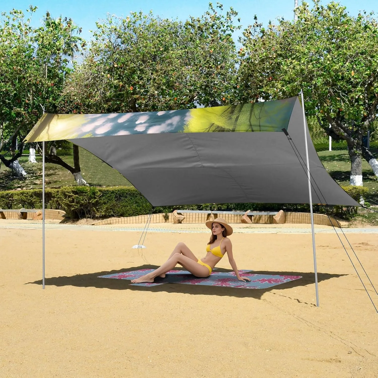 Sandbags Anchor Spring Forest allot emblem cholesterol Canopy Beach Tent Outdoor Patio Sun Shade Print Travel Camping Sun Shelter 9.2 ?? 10.5 FT Shelters with 