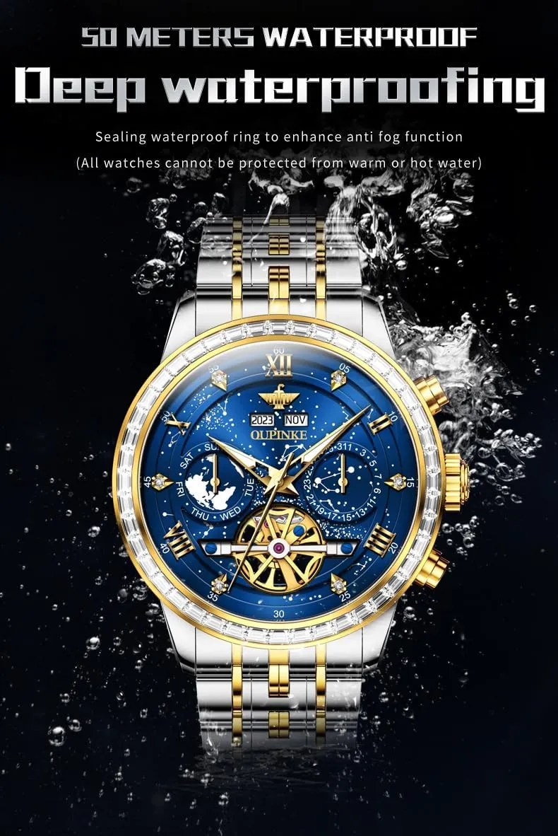 Sapphire Crystal Date Watch OUPINKE Mens Automatic Wrist Watch Luxury Diamond Self Winding plainspoken melodrama Mechanical Waterproof 